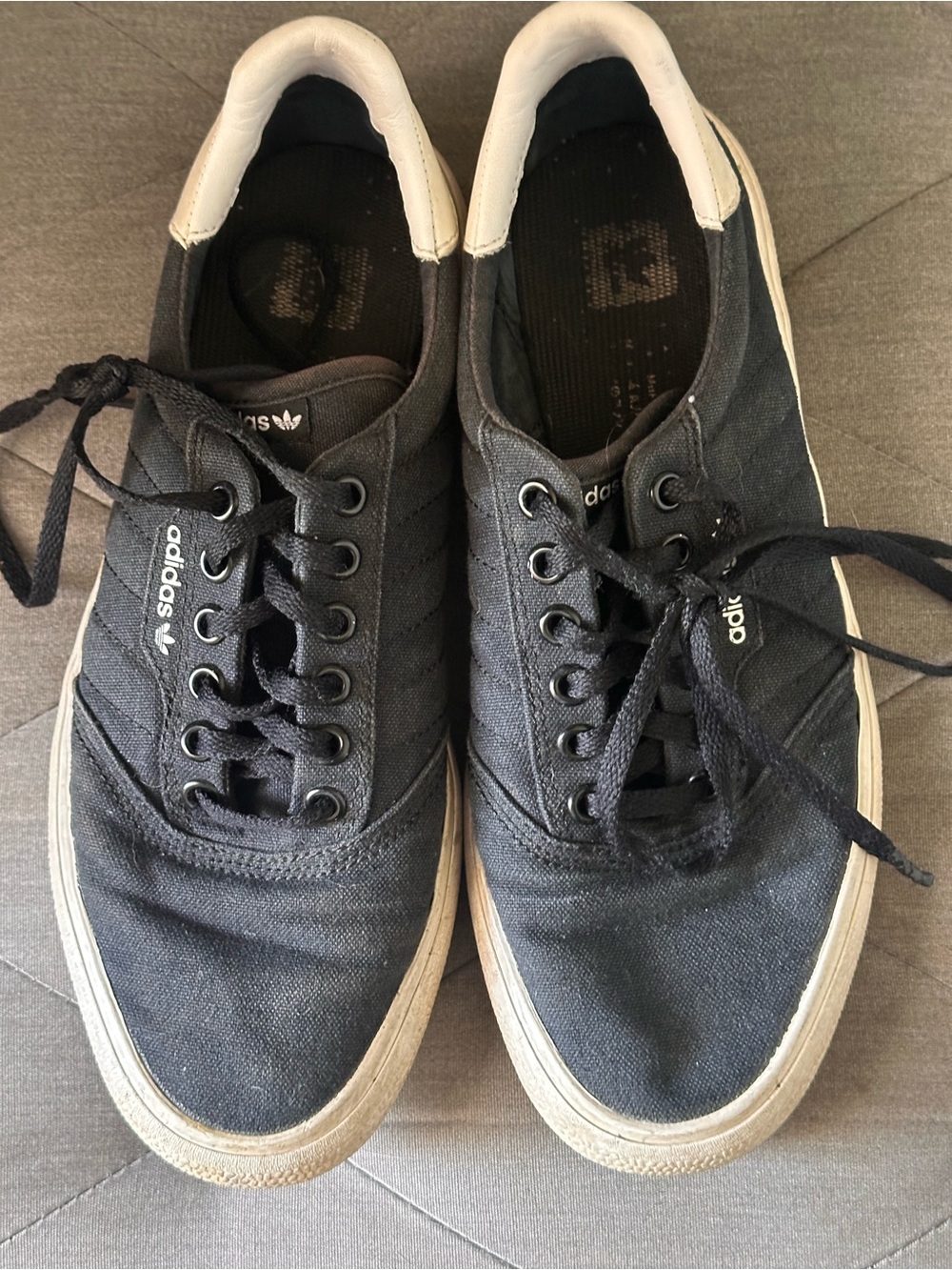 adidas Black Canvas Low-Top Sneakers with White Heel